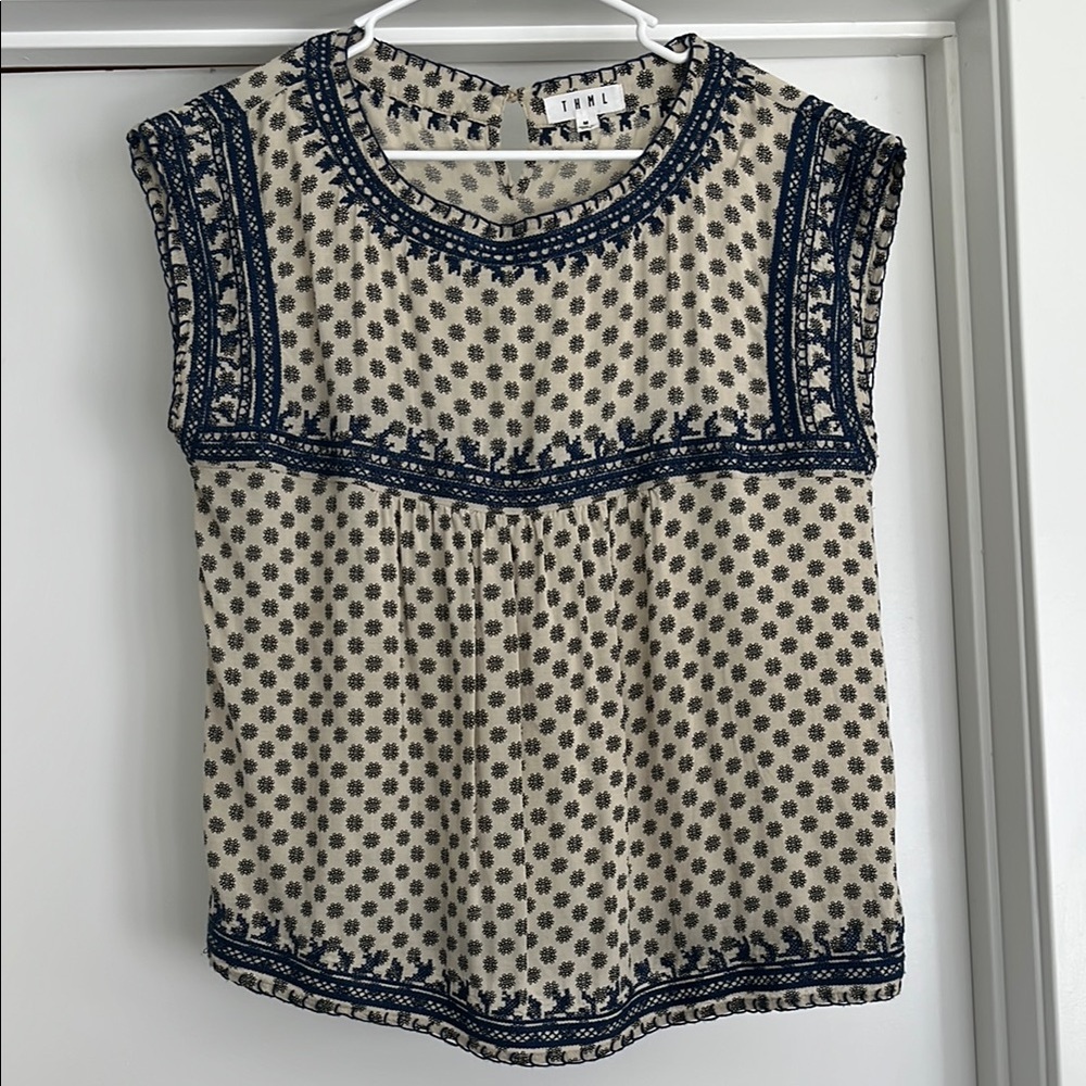 THML Cream Boxy Embellished Blouse